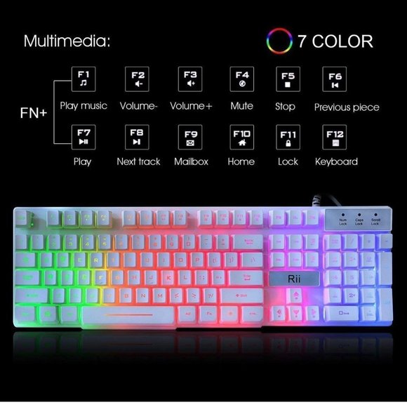 Rii RK100+ White Gaming Multicolor Keyboard USB - Picture 5 of 7